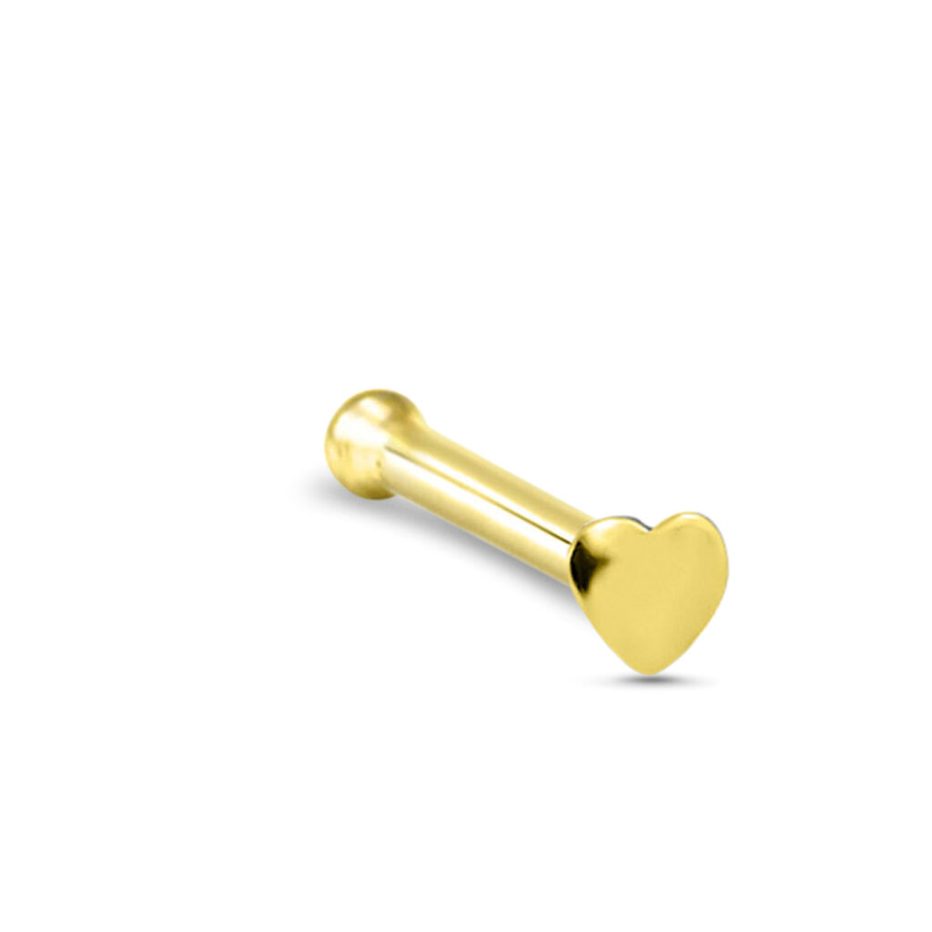 yellow gold nose bone stud featuring a solid heart design