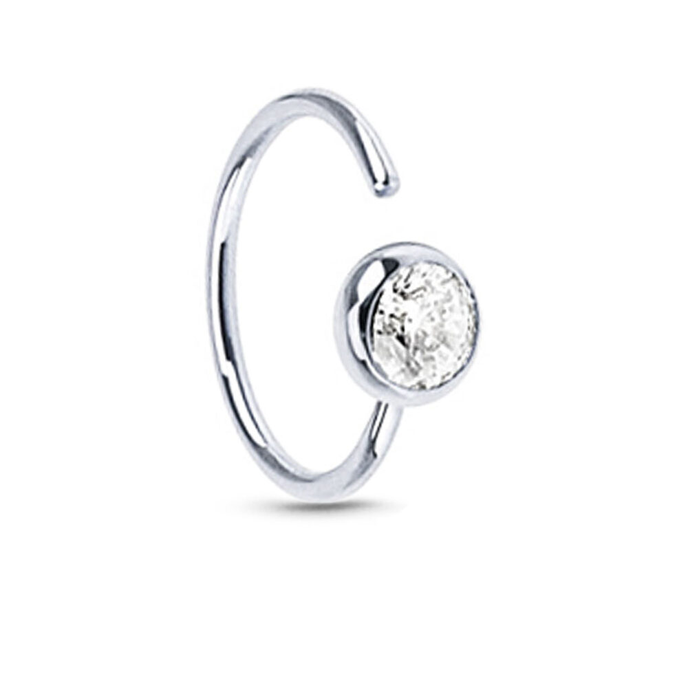 Bezel CZ Open Hoop Nose Ring Daith Ear Cartilage Hoop 14K White Yellow Rose Gold