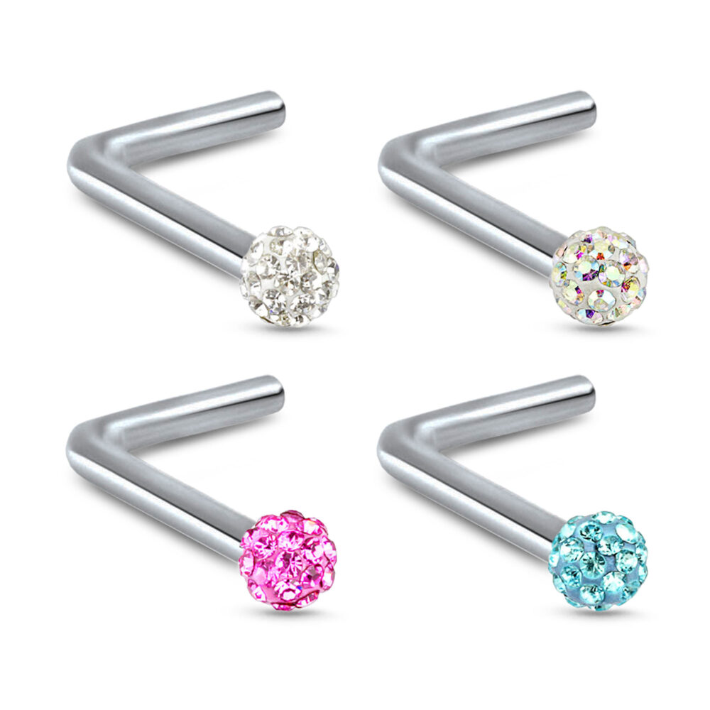 4 Pack Ferido Ball LBend Nose Stud 316L Surgical Steel 20G