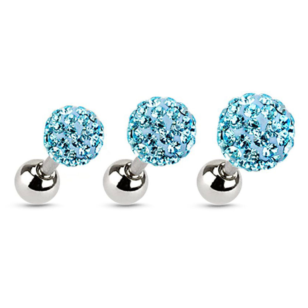 3 Pack Crystal Balls Ear Cartilage Tragus Helix Studs 16G