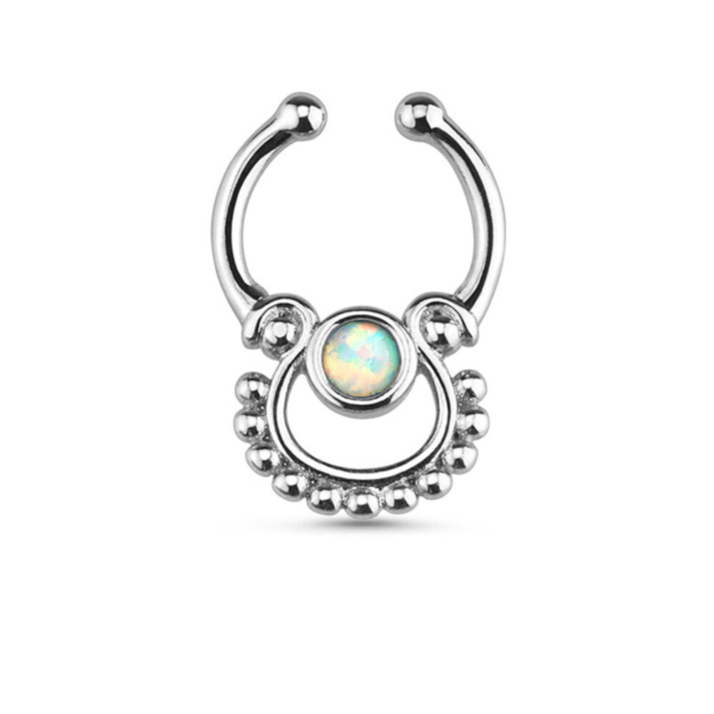 Indian Opal Style Fake Septum Clicker Hanger Clip On Nose Ring Hoop