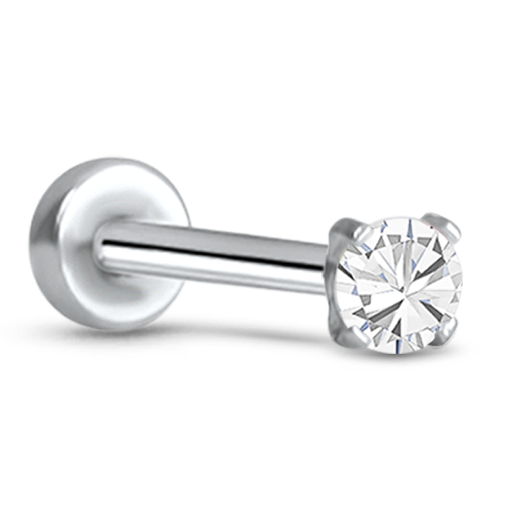 Prong CZ Labret Style Threadless Push Pin Surgical Steel Stud