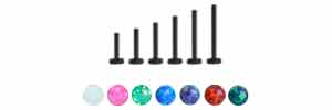 Bezel Faux Opal Screw Style Labret Nose Stud Black 316L Surgical Steel 16G