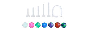 Faux Opal 925 Sterling Silver Bioflex Labret Push Pin Nose Ring