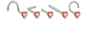 Pink Heart Nose Ring 316L Surgical Steel 20G