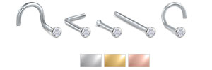 Clear Bezel 316L Surgical Steel, Gold or Rose Gold Colored Nose Stud