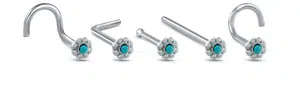 Turquoise Flower Nose Stud 316L Surgical Steel 20G