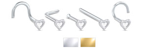 Hollow Heart Nose Ring 14K White or Yellow Gold