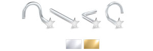Star Nose Ring Stud 14K White, Yellow Gold