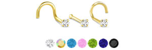 Round CZ Prong Nose Bone Screw Stud 14K Yellow Gold 20G