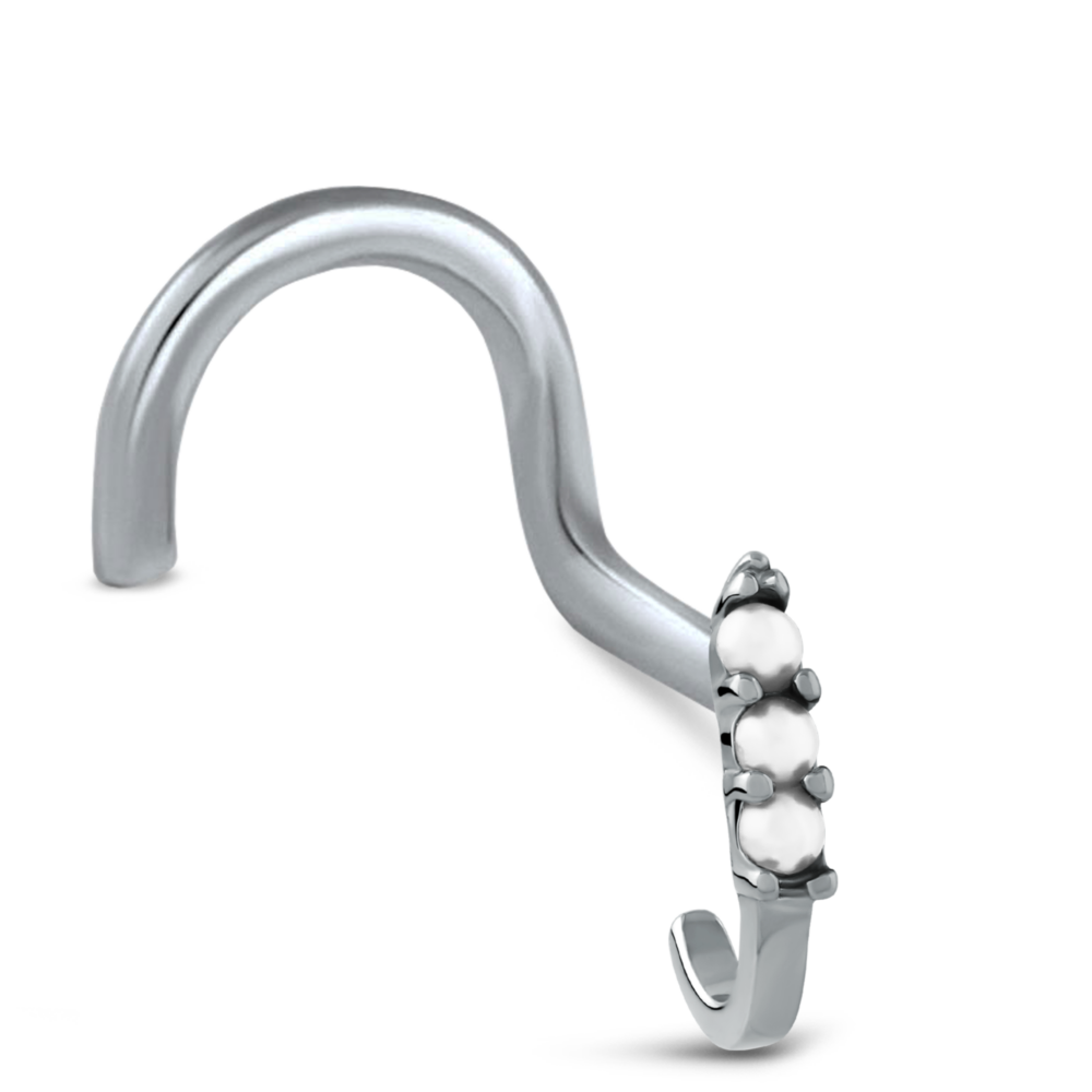 Surgical Steel Nose Hugger Featuring a triple pearl design