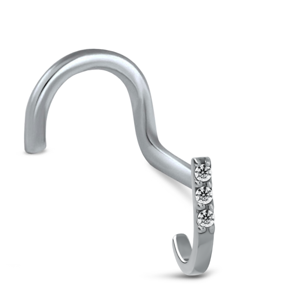 Triple CZ Nose Hugger Stud Ring 316L Surgical Steel 20G