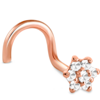 Rose Gold Christina Flower Right Nostril Screw Featuring a 7 Stone Design