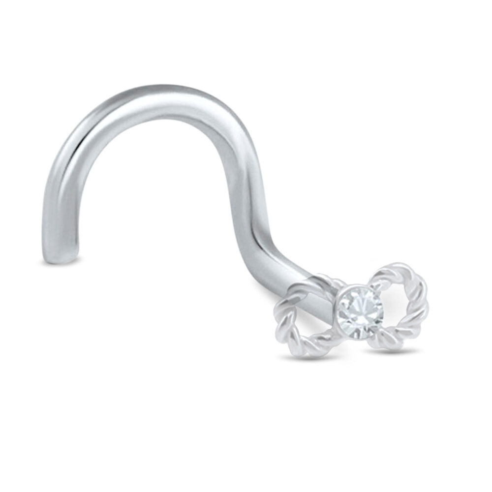 sterling silver right nostril screw nose stud featuring a twisted infinity design