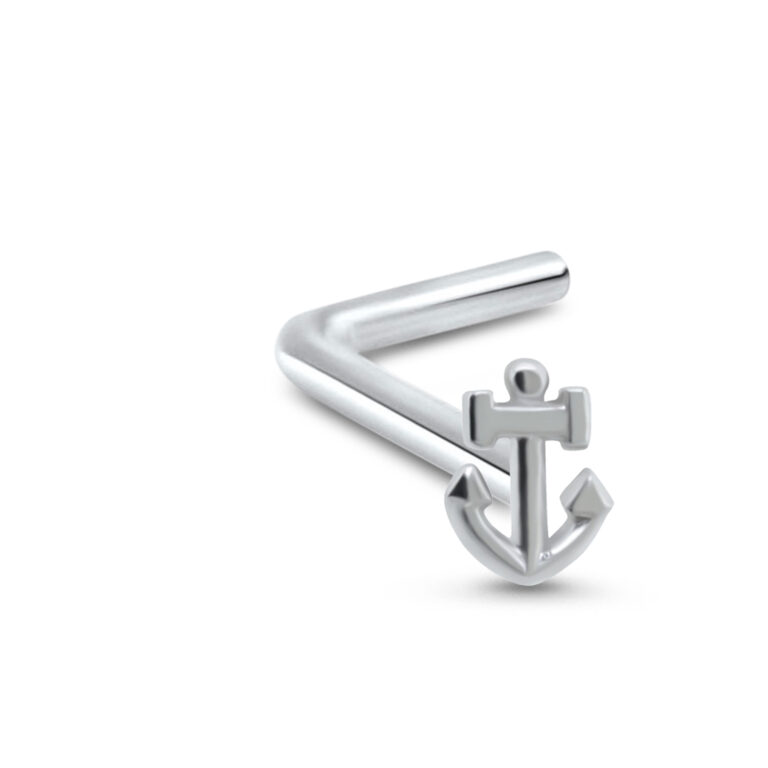 sterling silver lbend nose stud featuring an anchor design