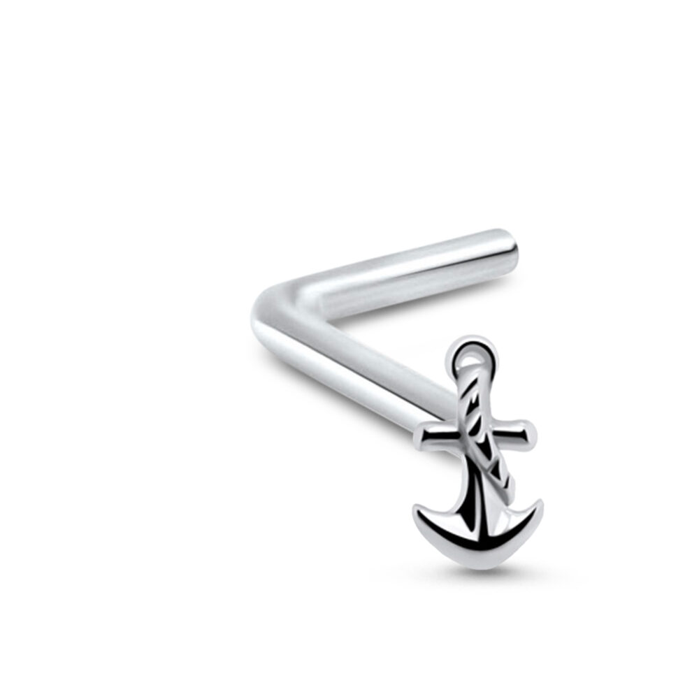 sterling silver lbend nose stud featuring a tied anchor design
