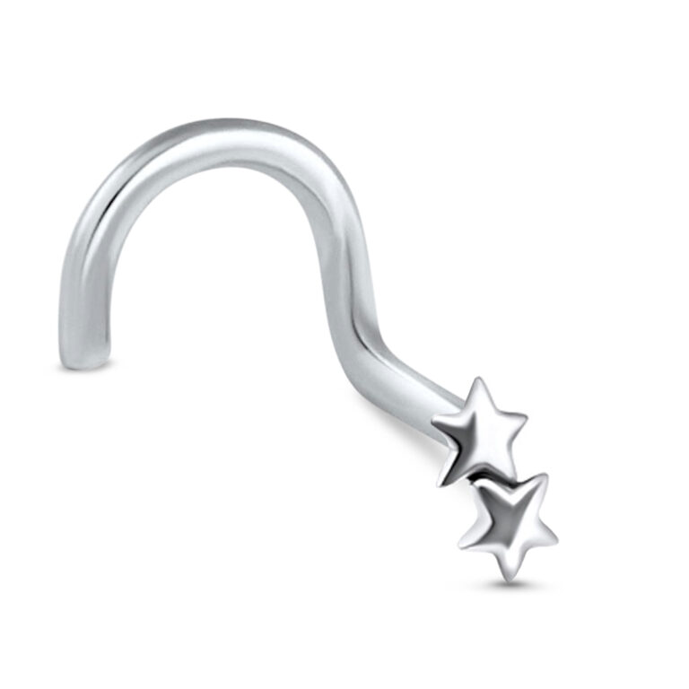 sterling silver right nostril screw nose stud featuring a double star design