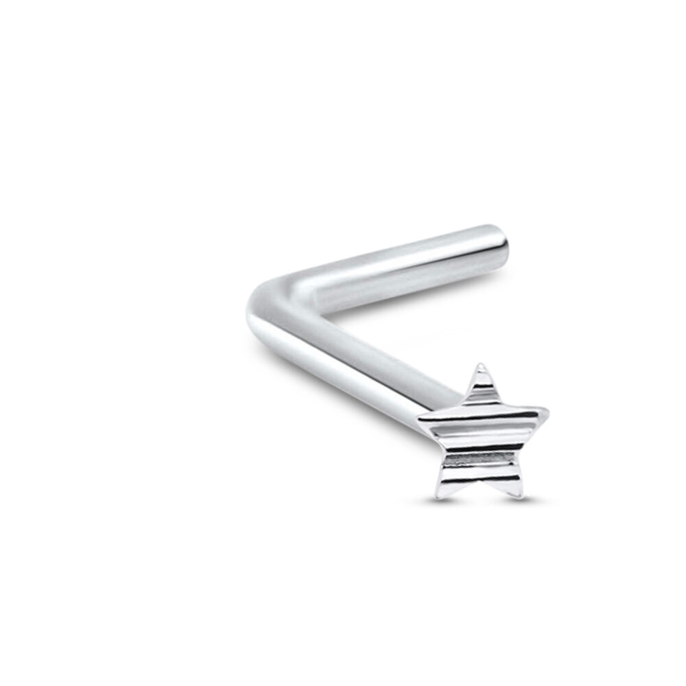 sterling silver lbend nose stud featuring a striped star design