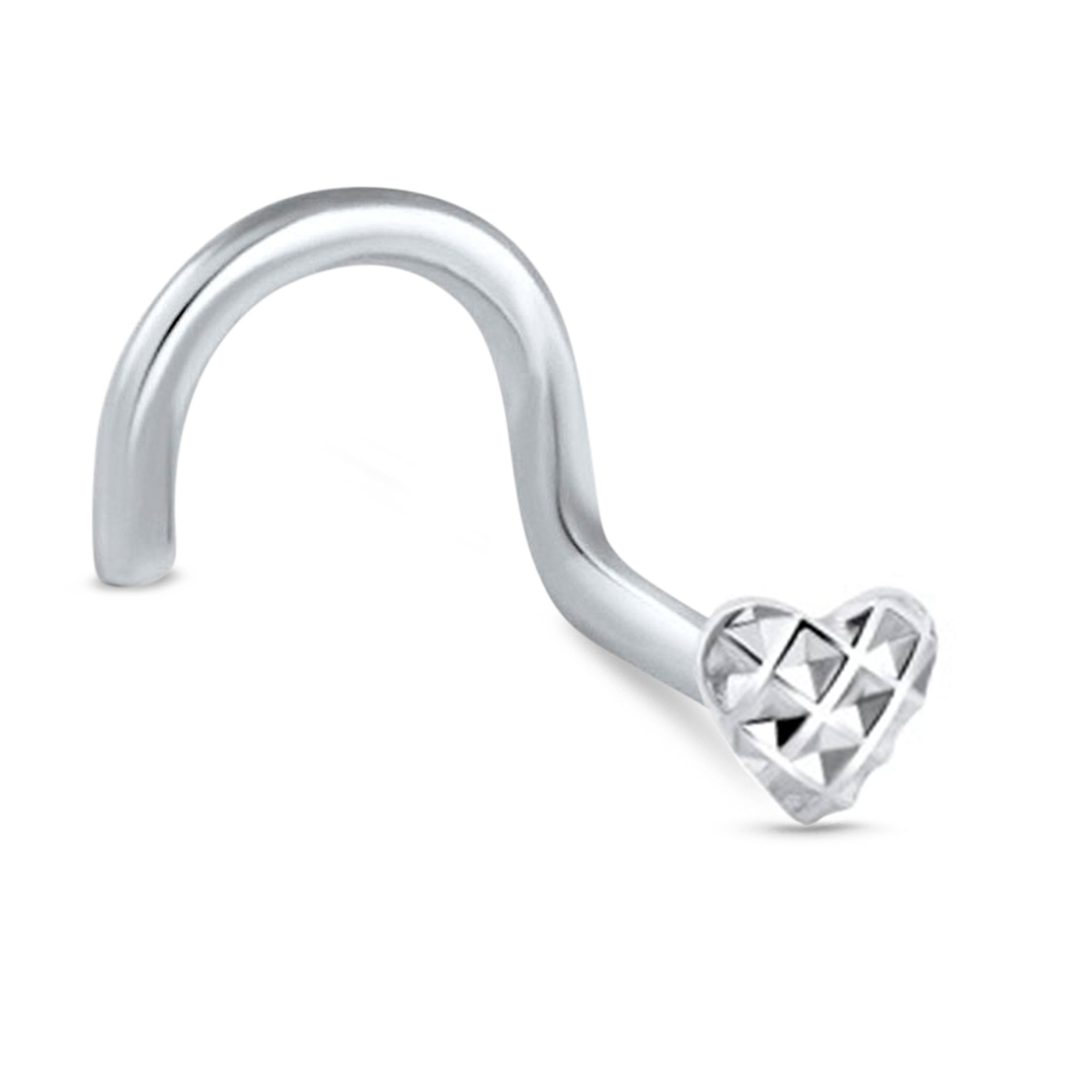 Studded Heart CZ 925 Sterling Silver Nose Stud 22G