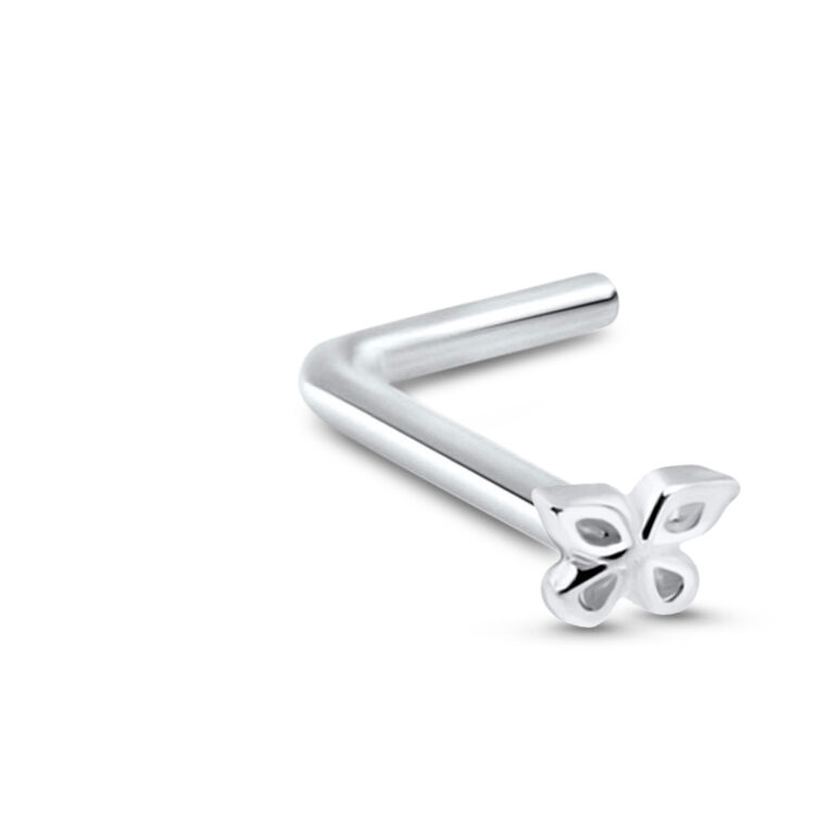 sterling silver lbend nose stud featuring a butterfly design