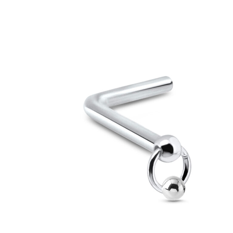 sterling silver lbend nose stud featuring a ball hoop design