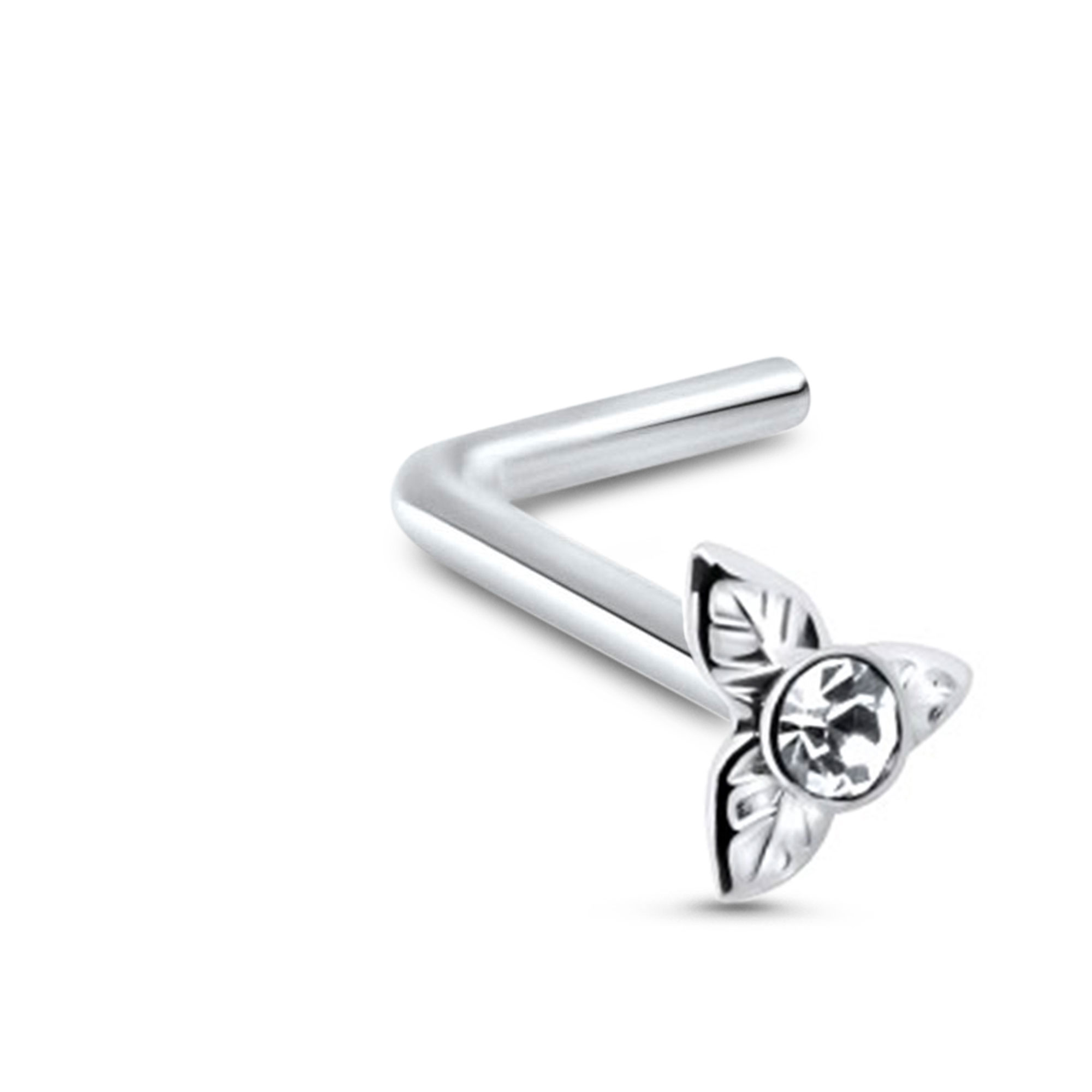 Leaf CZ Nose Stud 925 Sterling Silver 22G
