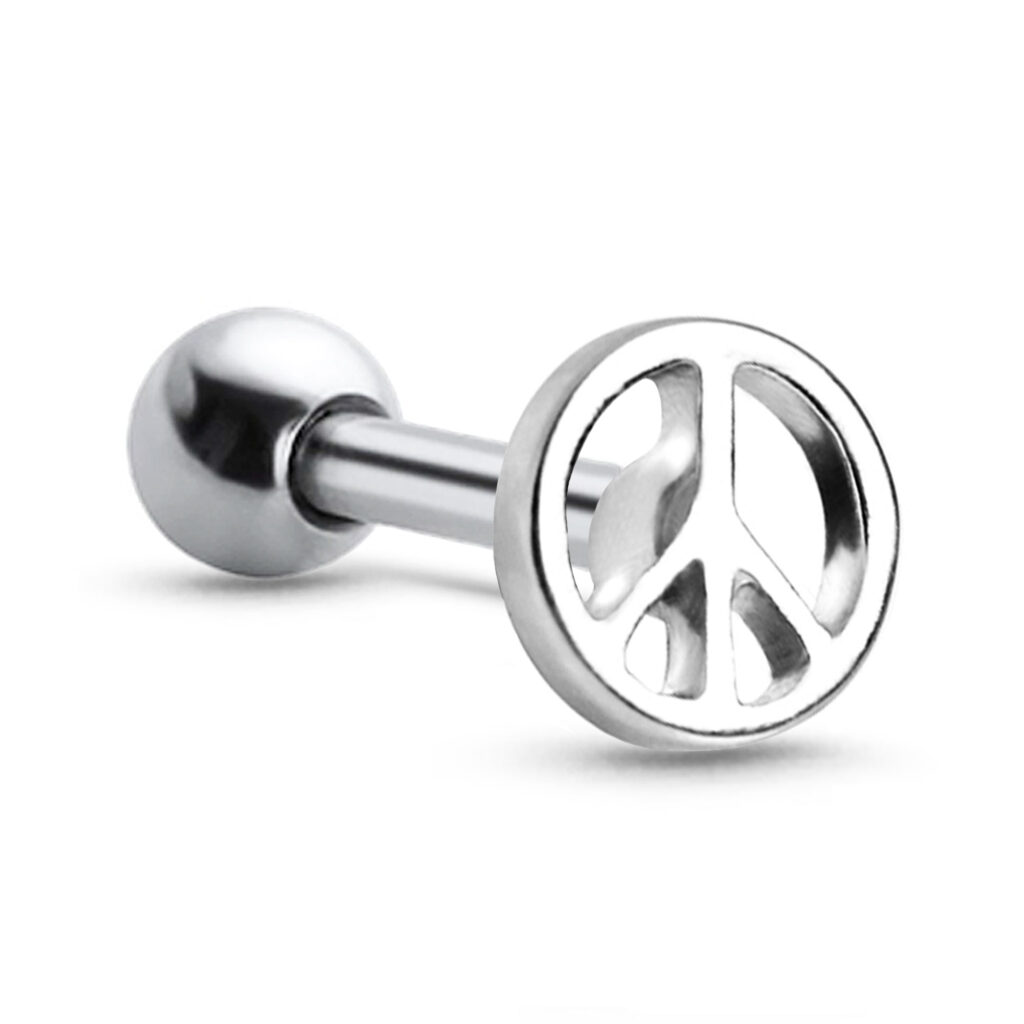 Surgical Steel screw Labret Stud featuring a Peace Design