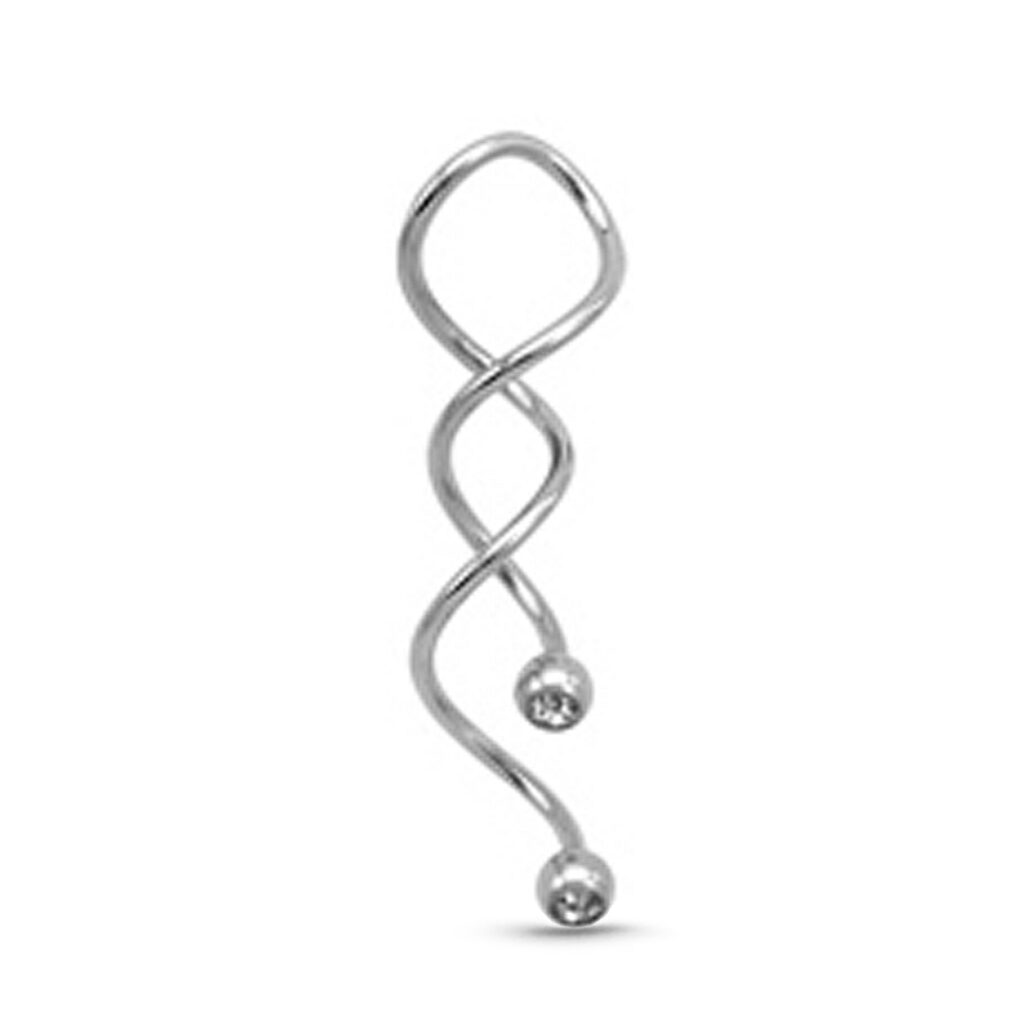 Surgical steel twisted swirl navel ring with clear stones