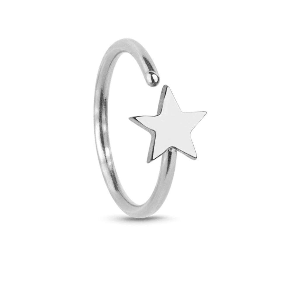 Titanium IP plating over 316L Surgical Steel seamless nose ring with a star design