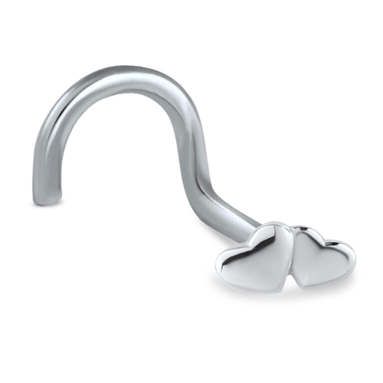 surgical steel right nostril screw nose stud featuring a double heart design