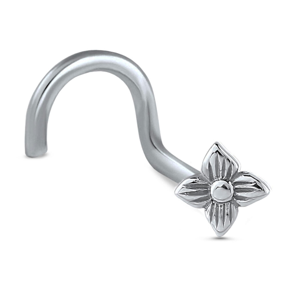 surgical steel right nostril screw nose stud featuring a flower design