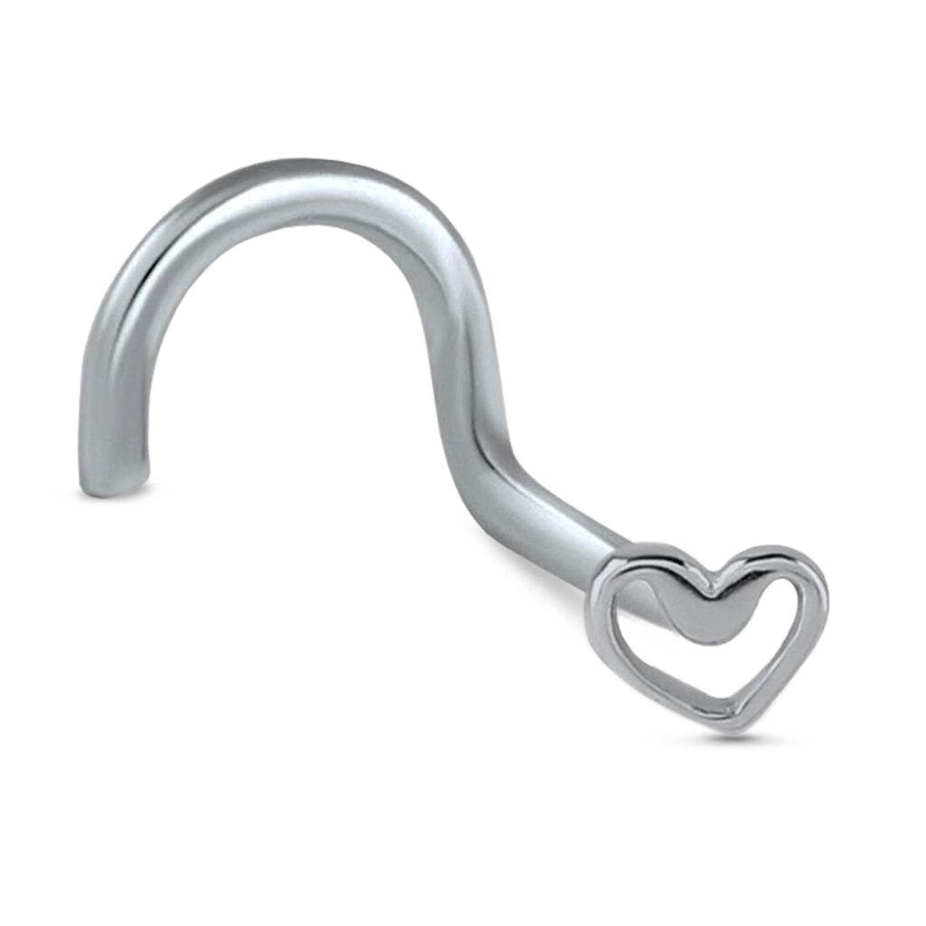 surgical steel right nostril screw nose stud featuring a hollow heart design