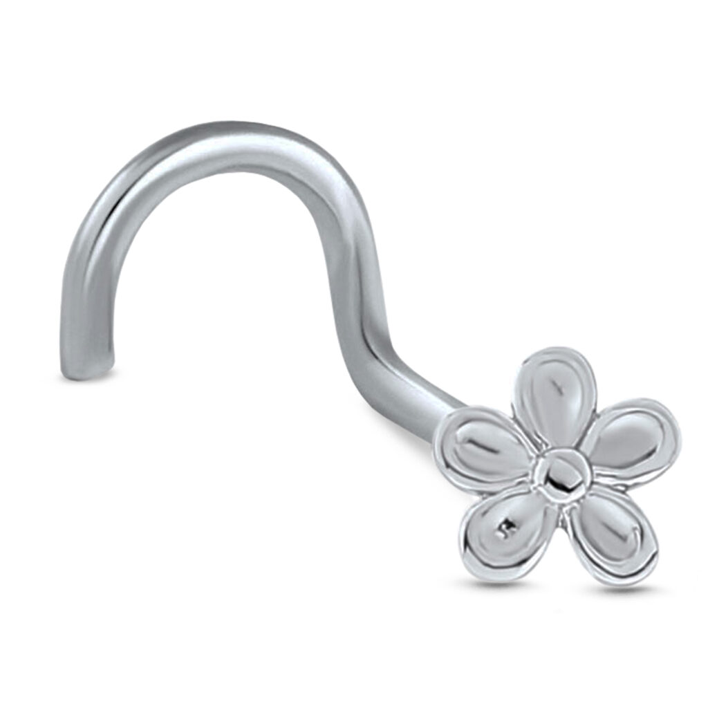 surgical steel right nostril screw nose stud featuring a large flower design