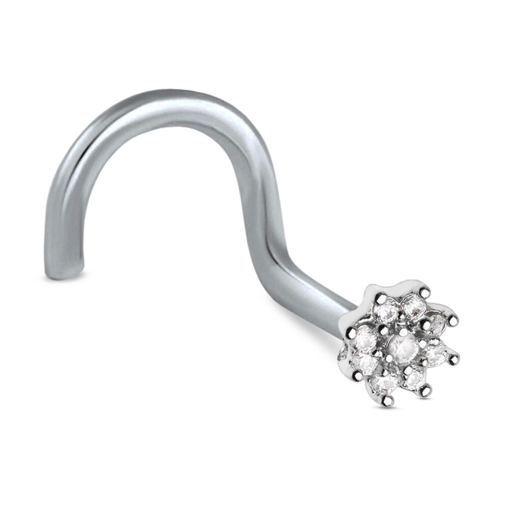 surgical steel right nostril screw nose stud featuring a flower design