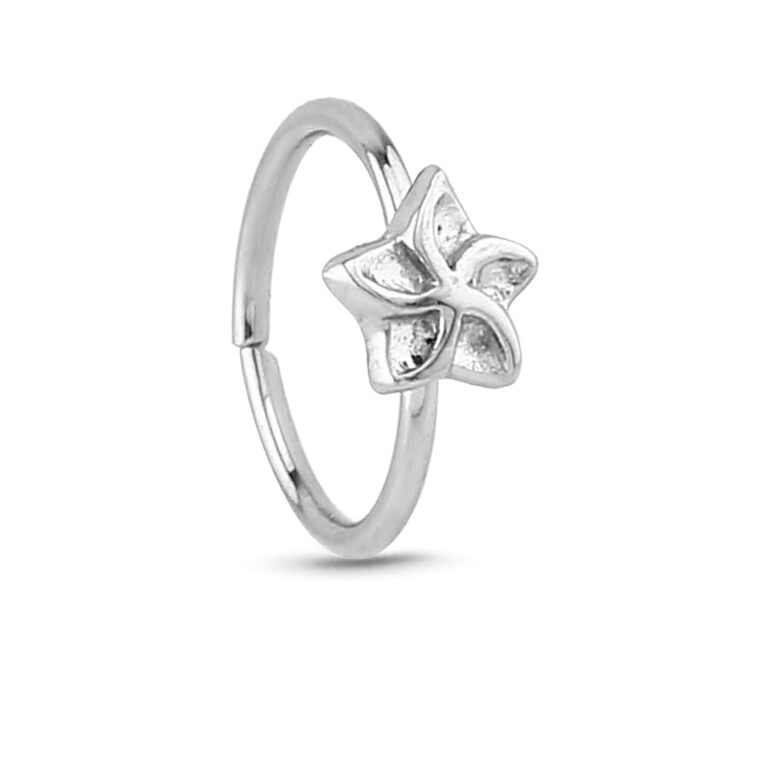 surgical steel nose hoop ring featuring a flower design