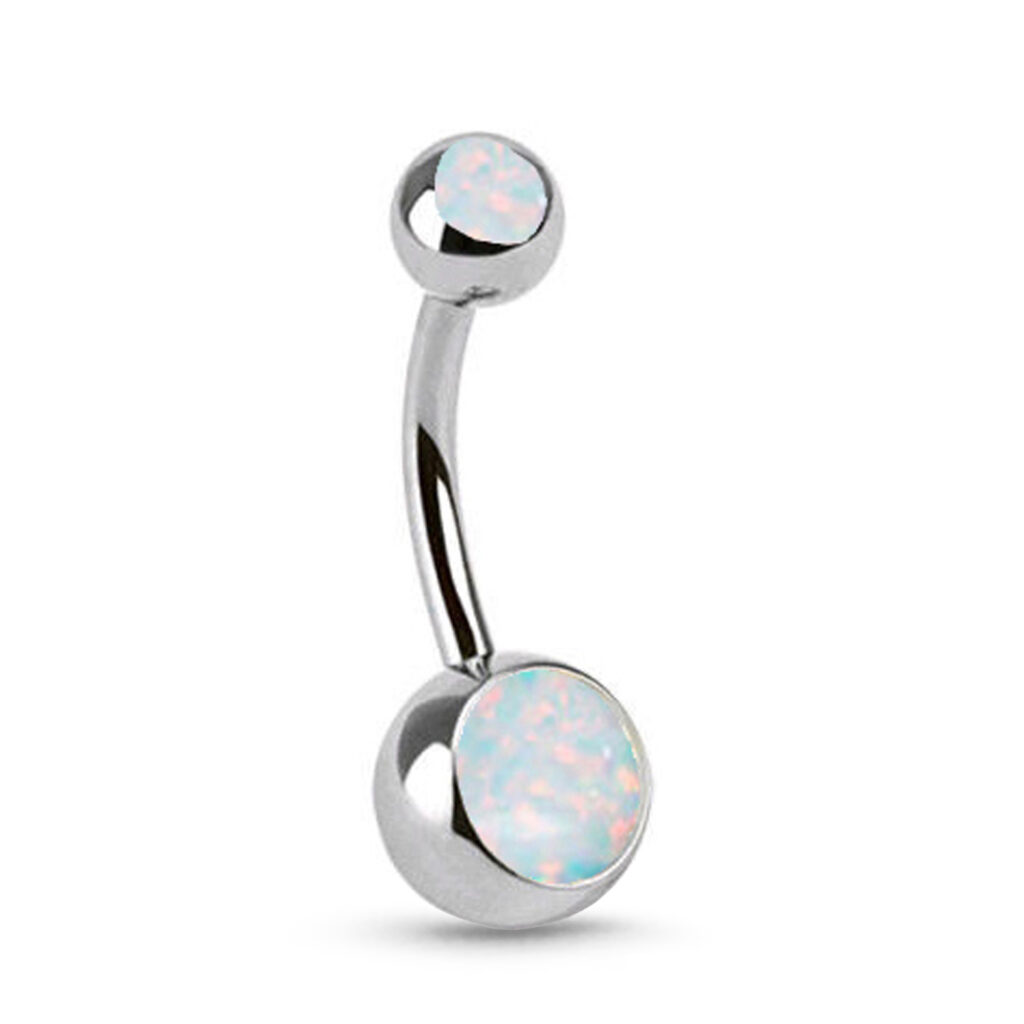 Surgical Steel navel belly button ring with White Opal Stones