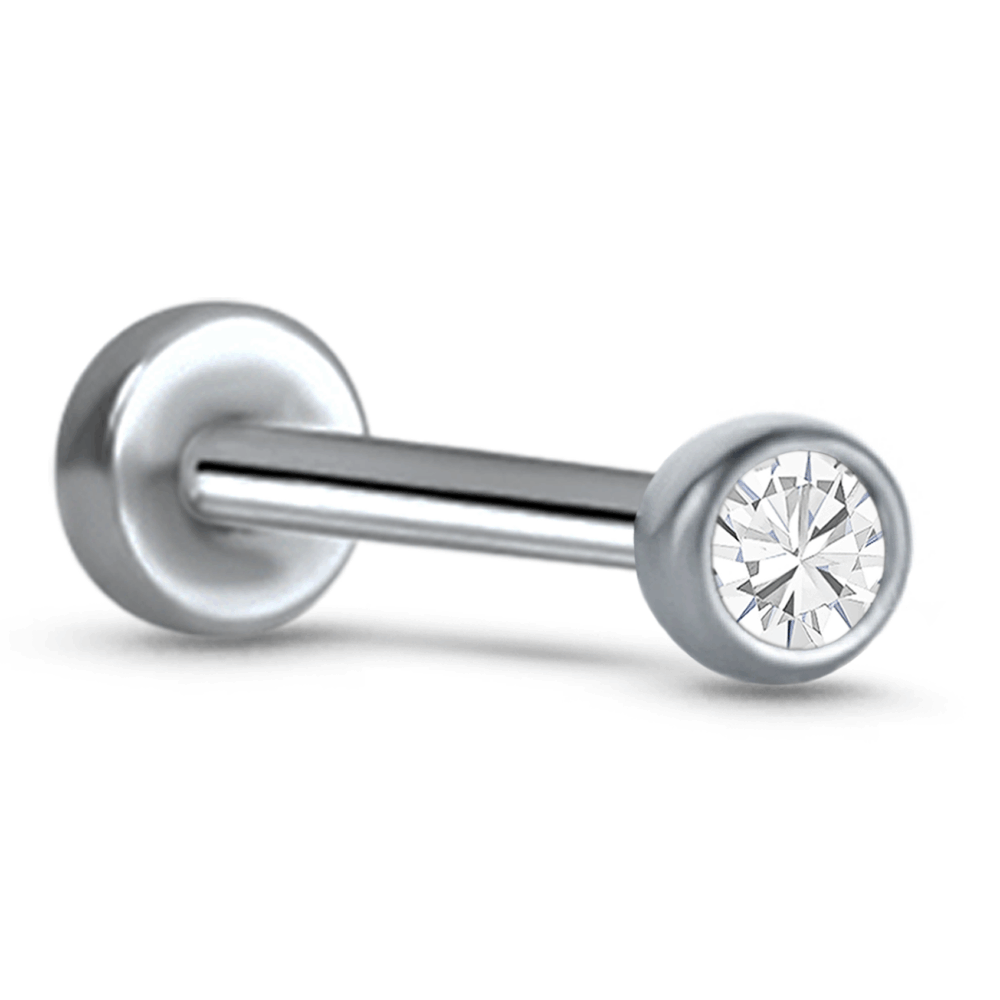 Bezel Stone Labret Style Threadless Push Pin Titanium Stud