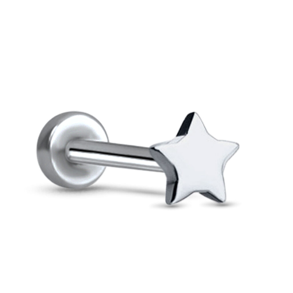 titanium push pin style labret stud featuring a star design