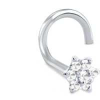 White Gold Christina Flower Left Nostril Screw Featuring a 7 Stone Design