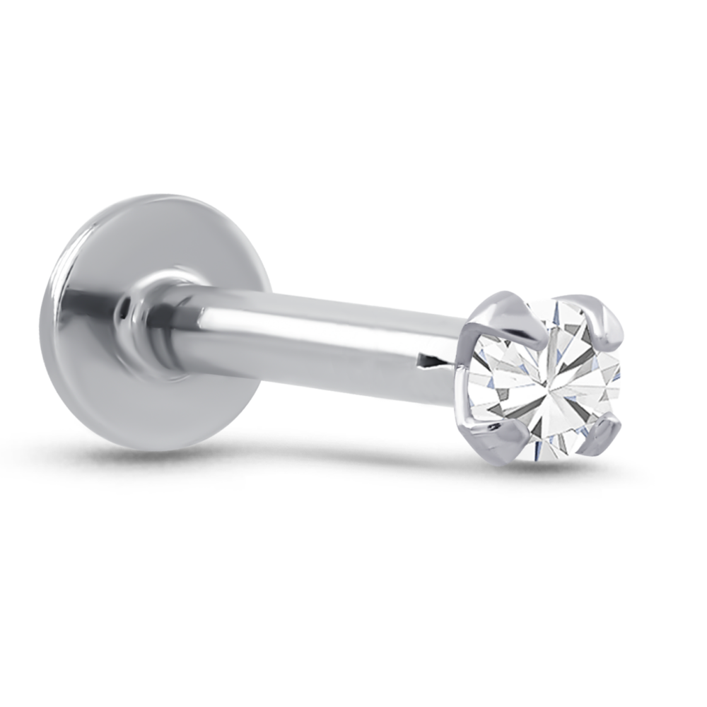White Gold Push Pin Labret Featuring a Pronged 1.5mm Stone