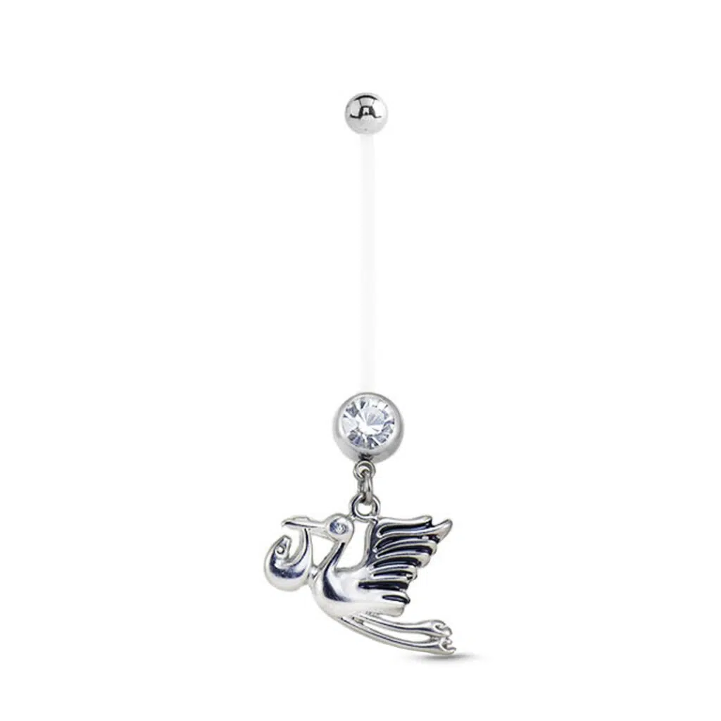 Bioflex Maternity navel belly button ring with an Stork design