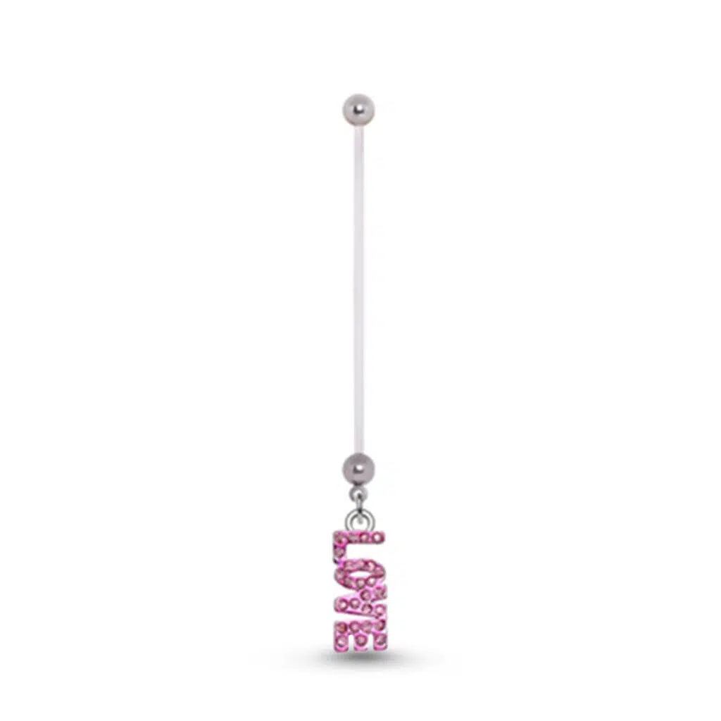 Bioflex Maternity navel belly button ring with an Pink Love design