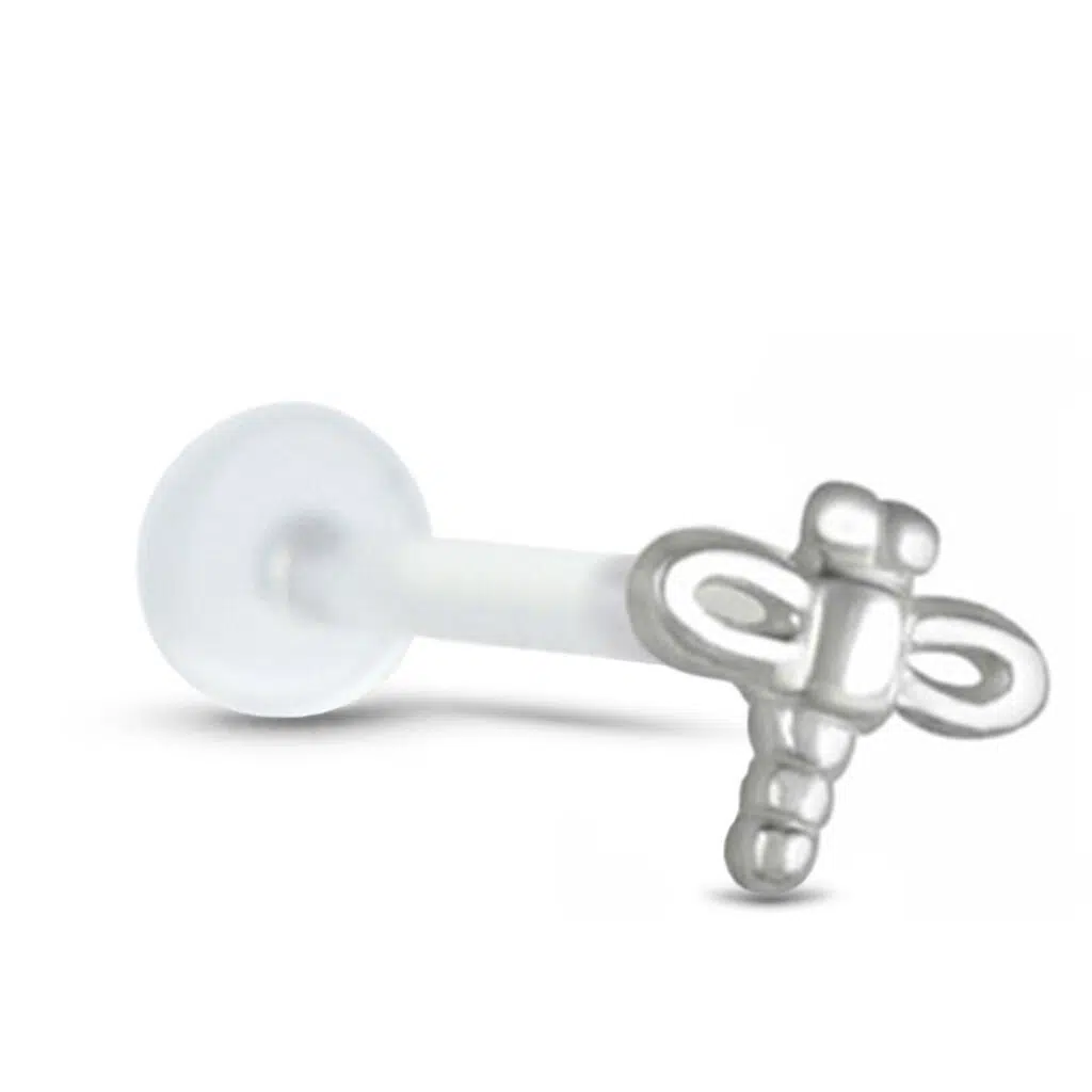 bioflex labret stud featuring a Dragonfly insert of Surgical Steel