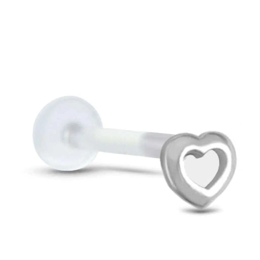 bioflex labret stud featuring a Hollow Heart insert of Surgical Steel