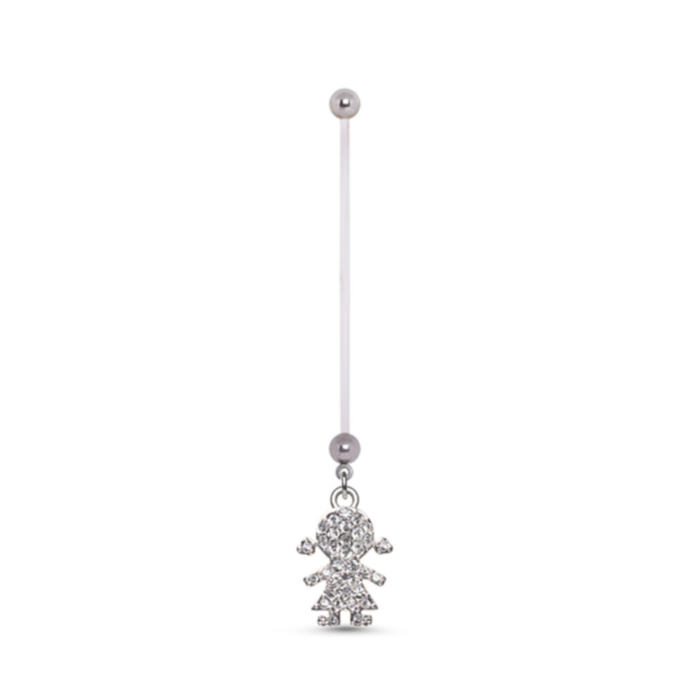 bioflex maternity navel belly ring with a clear girl design