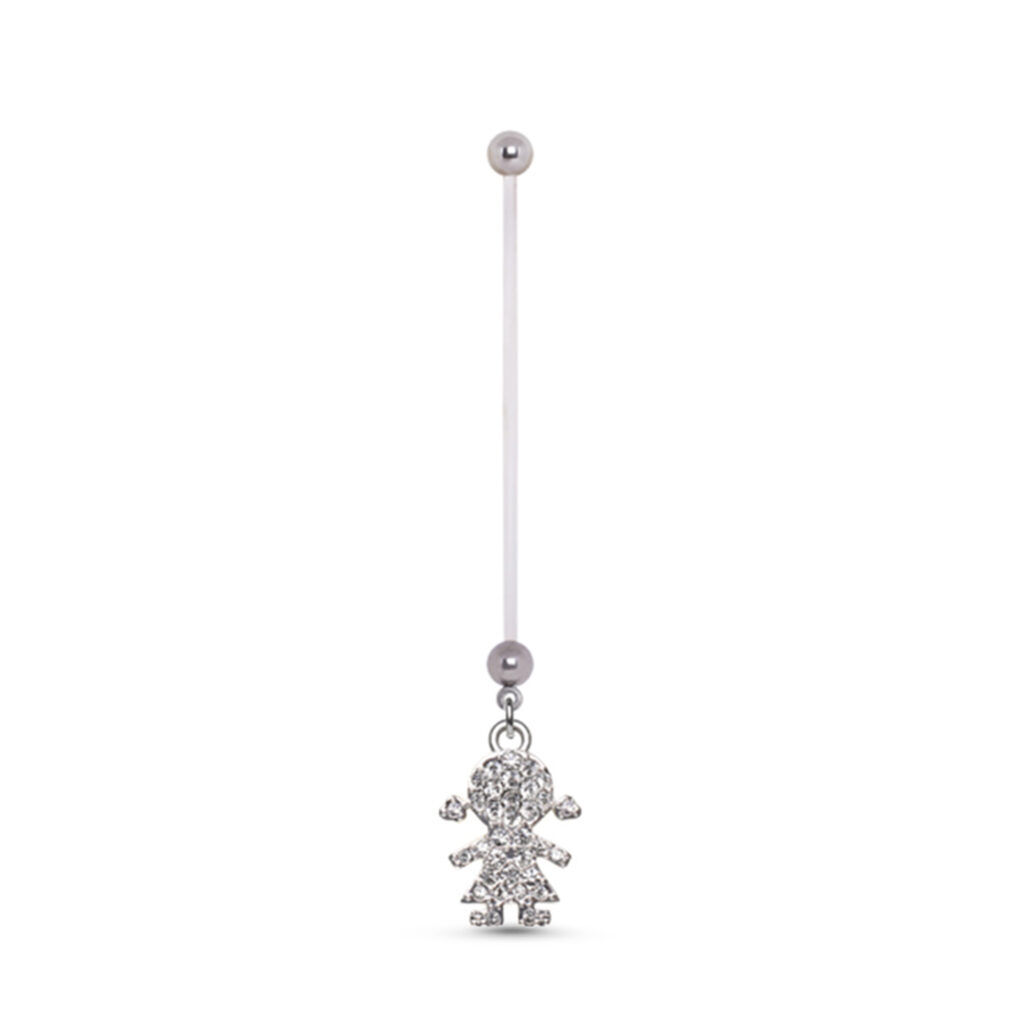 bioflex maternity navel belly ring with a clear girl design