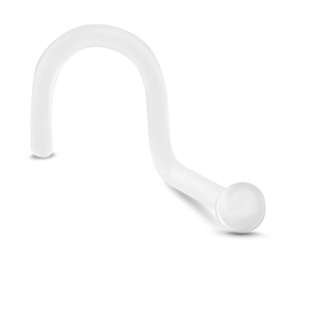 clear bioflex right nostril screw nose stud featuring a 1.5mm disc design