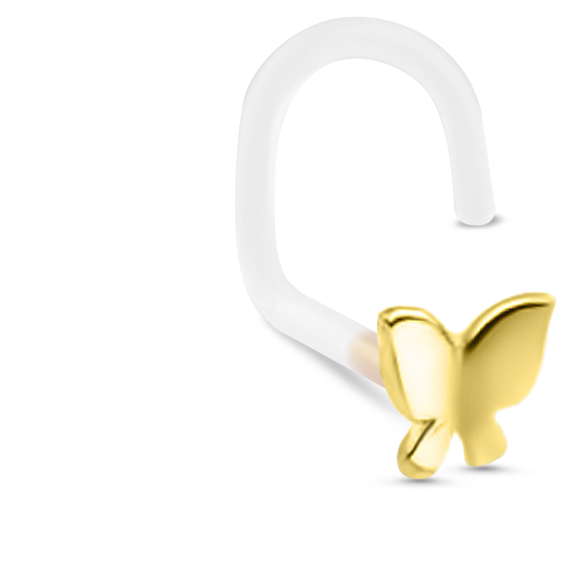 Butterfly Labret Stud Push Pin Nose Screw 14K White, Yellow, Rose Gold Bioflex
