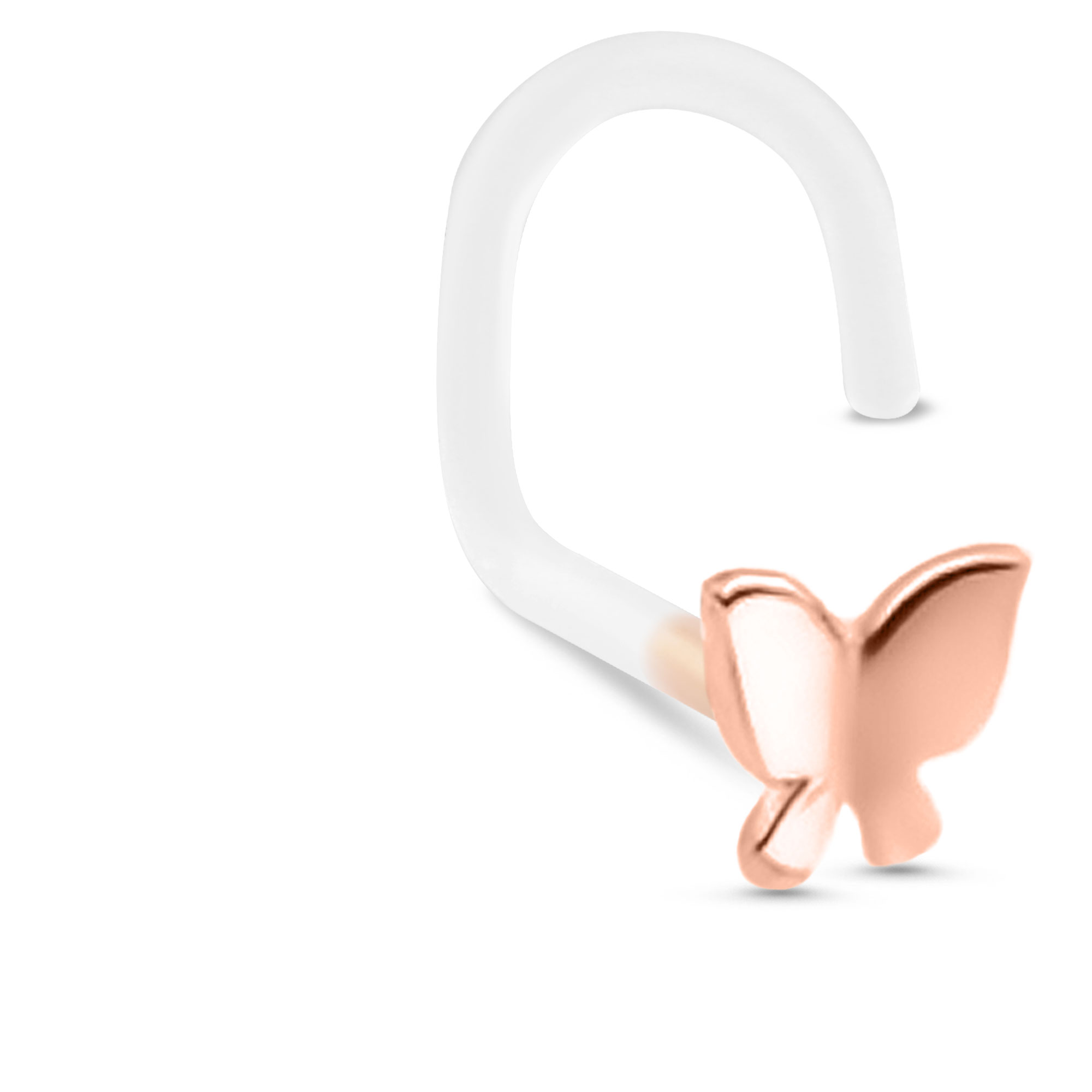 Butterfly Labret Stud Push Pin Nose Screw 14K White, Yellow, Rose Gold Bioflex