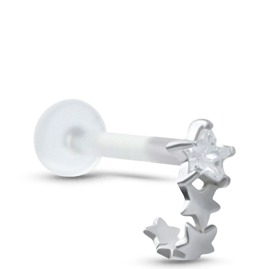 bioflex ear cartilage labret stud featuring a surgical steel star design insert